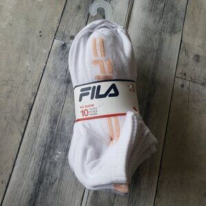 NWT - 10 Pairs Fila Women's No Show Colored Logo White Soft Socks - size 4-10